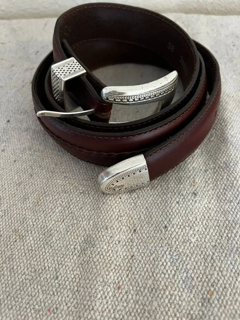Vintage 1993 Onyx By Brighton Brown Leather Braided Insert Western Belt sz 38